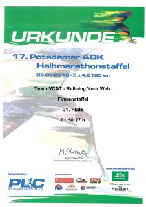 Urkunde 17. Potsdamer AOK Halbmarathonstaffel