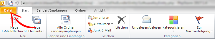 E-Mail-Konto einrichten - MS Outlook 2010 - Schritt 1