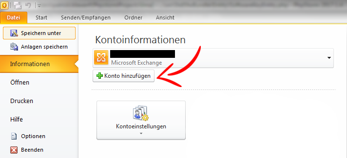 E-Mail-Konto einrichten - MS Outlook 2010 - Schritt 2