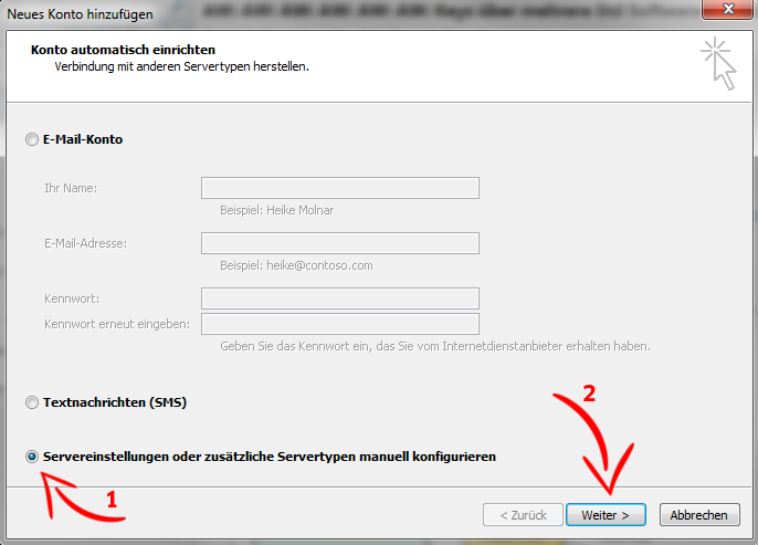 E-Mail-Konto einrichten - MS Outlook 2010 - Schritt 3