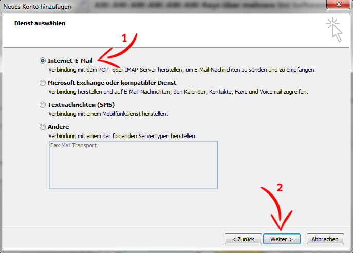 E-Mail-Konto einrichten - MS Outlook 2010 - Schritt 4