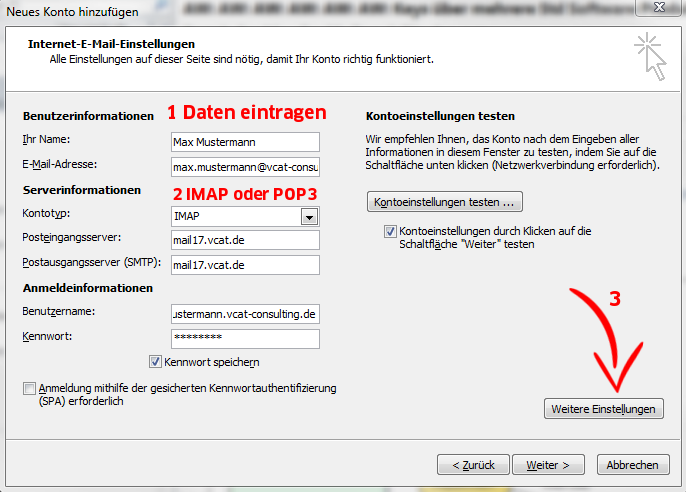 E-Mail-Konto einrichten - MS Outlook 2010 - Schritt 5